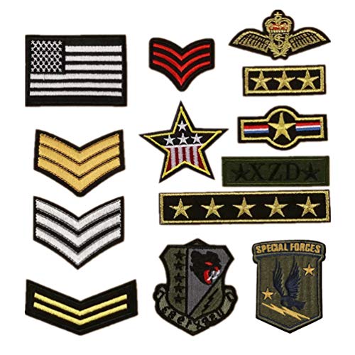 Bella 13pcs Parch Apliques Patches Sticker Parche Termoadhesivo Militar Estilo Insignia Badge Estrella Bandera Nacional Bordado Iron On Patch para Chaqueta Camiseta Ropa