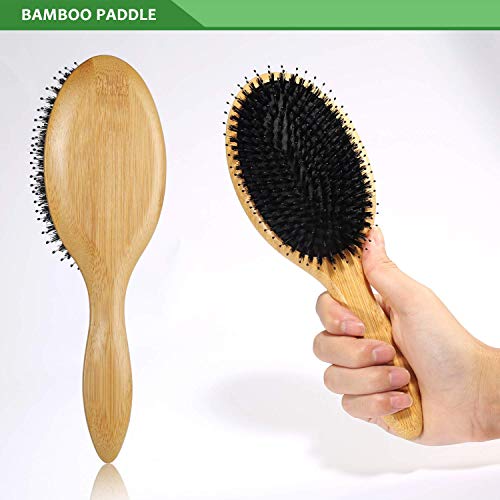 BESTOOL Jabalí de cerdas de madera de bambú masaje peine,nudo no electrostática comodo y durable gran Paddle hairbrush con bolsa de gas (Negro)