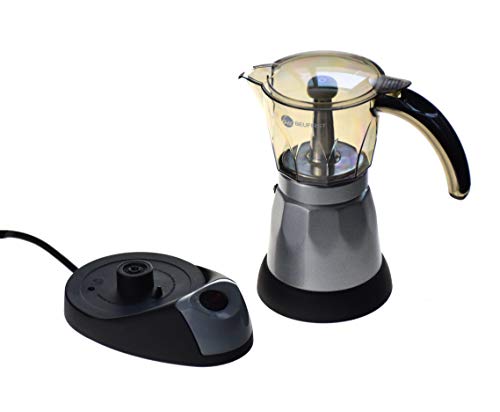 BEUFIRST Cafetera Eléctrica Italiana, 480W, 4 Tazas, 6 expresos. Cafetera Italiana Eléctrica con Vaso Transparente Acrílico Muy Resistente, Aleación Aluminio y Función Autoapagado