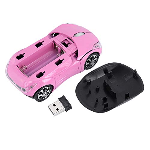 Bewinner Ratón Inalámbrico para Niños,2.4G Ratón Inalámbrico con Receptor USB,1600DPI Ratón Automóvil Ratón Óptico Bluetooth para Computadora Portátil PC Tableta Juegos Oficina Mac Windows(Rosa)