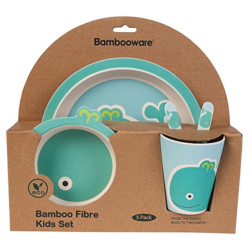 BIOZOYG Set vajilla Infantil de bambú sin bpa 5 Piezas I Motivo Ballena I Servicio de Mesa cubertería para niños Tazón Vaso de Beber Plato para niños I Reciclaje de Material Natural