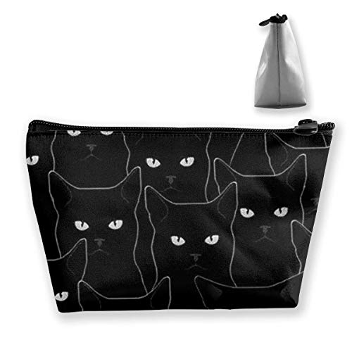 Bolsa de organizador de almacenamiento trapezoidal de primera calidad Bolsa de aseo portátil Bolsa de maquillaje Bolsa de embrague de aseo de viaje con cremallera (Gato negro)