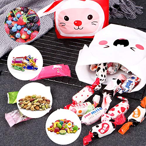 Bolsas Regalo CumpleañOs,Bolsa Merienda Infantil,Bolsas 100PCS Chuches,Bolsitas Regalos,Bolsas Galletas Con Orejas Conejo,para Navidad,Fiesta,Chuches CumpleañOs,Pascua Chocolate 10 Estilos