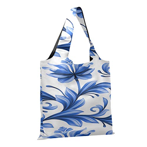 Bolsos de mano para niñas, azul, blanco, de cerámica antigua, con ilustraciones, bandolera, bolsas de supermercado reutilizables, bolsas de compras reutilizables de poliéster, lavables, duraderas y l