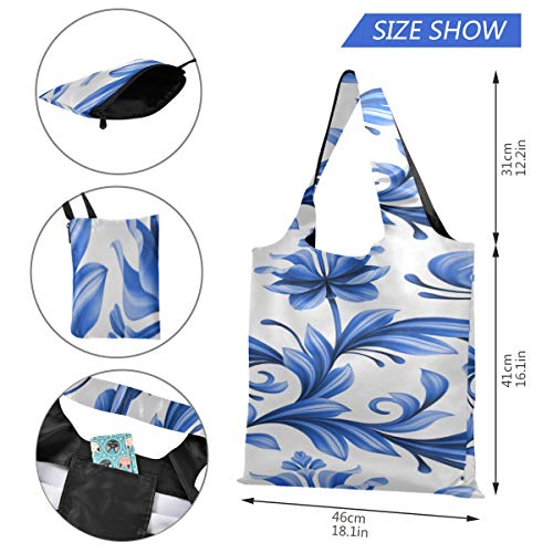 Bolsos de mano para niñas, azul, blanco, de cerámica antigua, con ilustraciones, bandolera, bolsas de supermercado reutilizables, bolsas de compras reutilizables de poliéster, lavables, duraderas y l