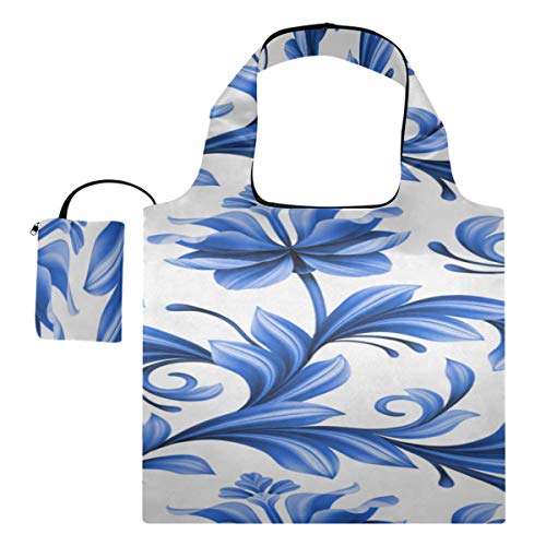 Bolsos de mano para niñas, azul, blanco, de cerámica antigua, con ilustraciones, bandolera, bolsas de supermercado reutilizables, bolsas de compras reutilizables de poliéster, lavables, duraderas y l