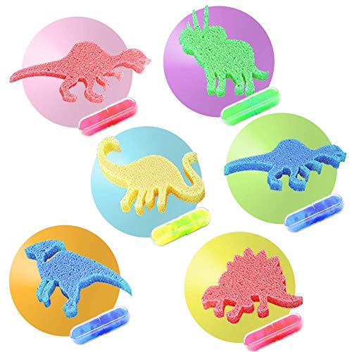 Bombas de Baño de Huevos de Dinosaurio con Juguete Sorpresa en el Interior para Niños - Dinosaurio en Cada Bomba de Baño - 6 Unidades - Incluye Tarjetas de Aprendizaje - Regalos para Niños y Niñas