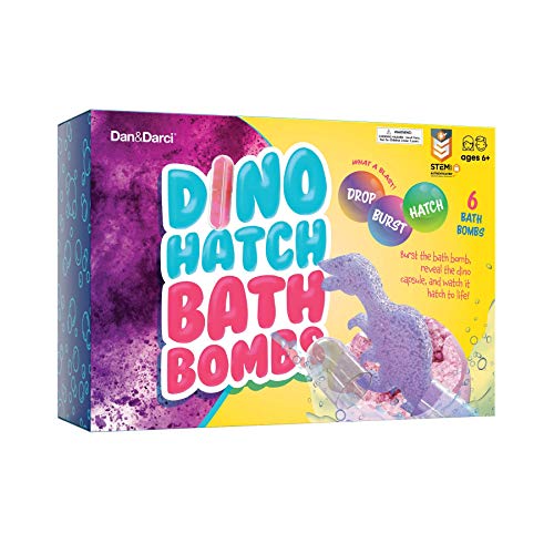 Bombas de Baño de Huevos de Dinosaurio con Juguete Sorpresa en el Interior para Niños - Dinosaurio en Cada Bomba de Baño - 6 Unidades - Incluye Tarjetas de Aprendizaje - Regalos para Niños y Niñas