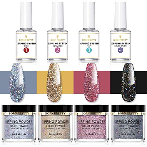 BORN PRETTY Without Lamp Cure Holographic Dipping Powder Natural Dry Nail Art Decoration Manicure 5PCS