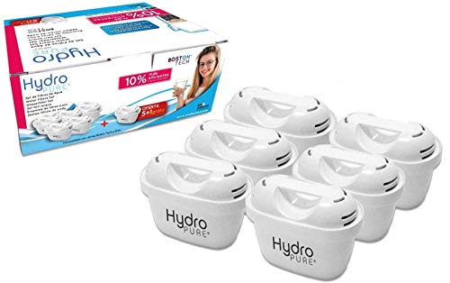 Boston Tech 6 Cartuchos Hydro Pure+, filtros de Agua compatibles con Jarras Brita Maxtra y Maxtra+, Efecto Prolongado (12 Meses, 6 x 60 días Cada Filtro) reducen la Cal y el Cloro. Gran Sabor