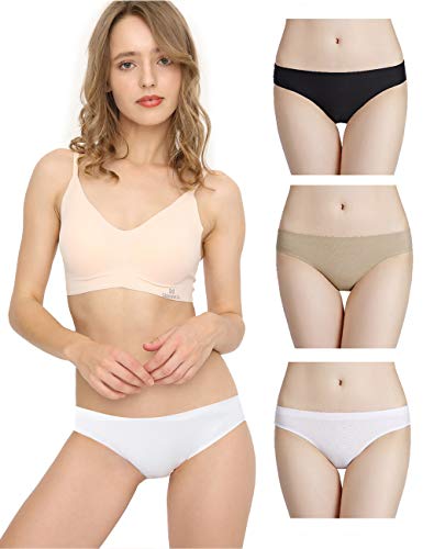 Bragas Mujer sin Costuras Invisible Señoras Braguitas Low Rise Suave Ligera Bikini Braguitas, Pack de 3 Negro/Beige/Blanco L