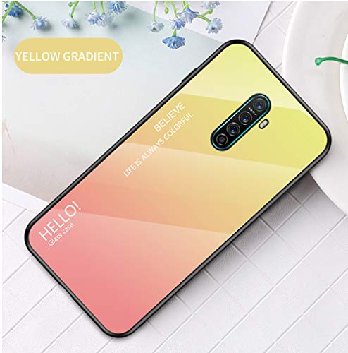 BRAND SET Funda para OPPO Realme X2 Pro con Respaldo de Vidrio Carcasa Diseño Degradado y Borde de Silicona TPU Resistente a los Golpes Funda Protectora Case para OPPO Realme X2 Pro-Amarillo