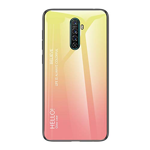 BRAND SET Funda para OPPO Realme X2 Pro con Respaldo de Vidrio Carcasa Diseño Degradado y Borde de Silicona TPU Resistente a los Golpes Funda Protectora Case para OPPO Realme X2 Pro-Amarillo