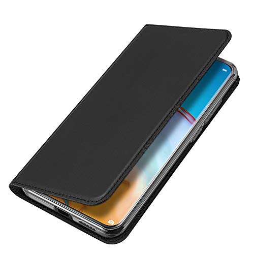 BRAND SET Funda para Xiaomi Redmi Note 9 Pro Funda de Cuero con Tapa Plegable Material de PU con Función de Soporte Hebilla Magnética Invisible Funda Ultrafina Carcasa para Redmi Note 9 Pro-Negro