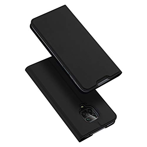 BRAND SET Funda para Xiaomi Redmi Note 9 Pro Funda de Cuero con Tapa Plegable Material de PU con Función de Soporte Hebilla Magnética Invisible Funda Ultrafina Carcasa para Redmi Note 9 Pro-Negro