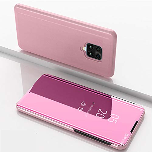 BRAND SET Funda para Xiaomi Redmi Note 9 Pro Smart Mirror Flip Cover Funda Ultrafina para Teléfono a Prueba de Golpes con Función de Soporte Adecuado Carcasa para Xiaomi Redmi Note 9 Pro-Oro Rosa