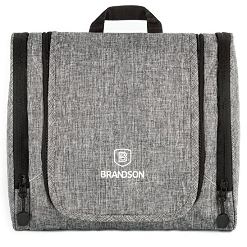 BRANDSON Neceser Viaje para Colgar - Bolsa Impermeable Grande y Espaciosa - Neceser Viaje Mujer y Neceser Hombre - Neceser Maquillaje Tipo Organizador de Viaje - 26x12x22 cm - Gris