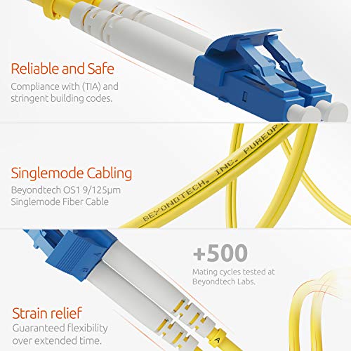 Cable de Fibra Óptica LC a LC 15M Monomodo Duplex - UPC/UPC - 9/125um OS1 (LSZH) - Latiguillo Doble Fibra Óptica - Beyondtech PureOptics Cable Series