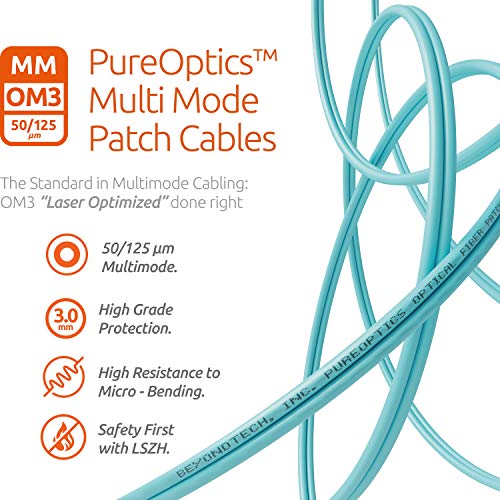 Cable de Fibra Óptica LC a SC 1M Multimodo Duplex - UPC/UPC - 50/125um OM3 10G (LSZH) - Latiguillo Doble Fibra Óptica - Beyondtech PureOptics Cable Series