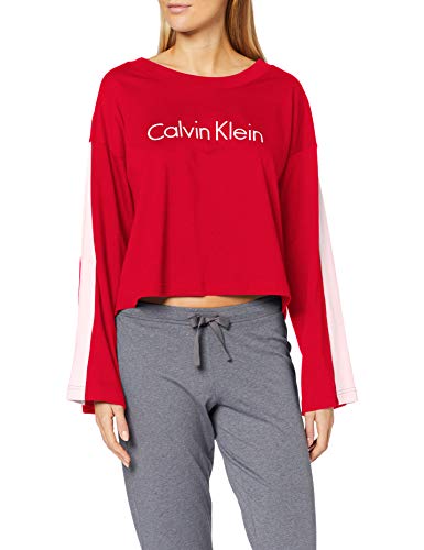 Calvin Klein L/s Crew Neck Top de Pijama, Rojo (Temper 3yq), S para Mujer