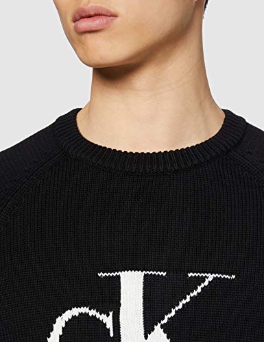 Calvin Klein Mirrored Monogram Cn Sweater Sudadera, CK Black, S para Mujer