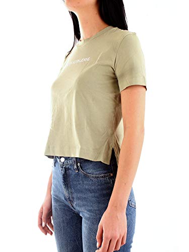 Calvin Klein Shrunken Institutional Logo tee Camisa, Green, L para Mujer