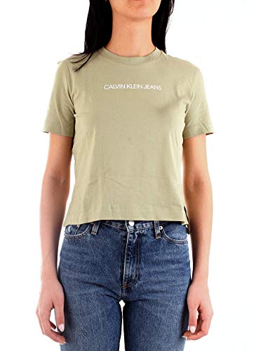 Calvin Klein Shrunken Institutional Logo tee Camisa, Green, L para Mujer