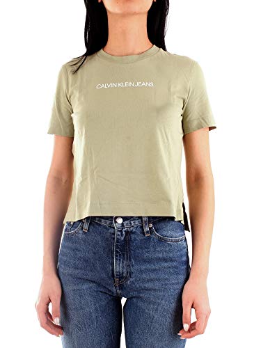 Calvin Klein Shrunken Institutional Logo tee Camisa, Green, L para Mujer