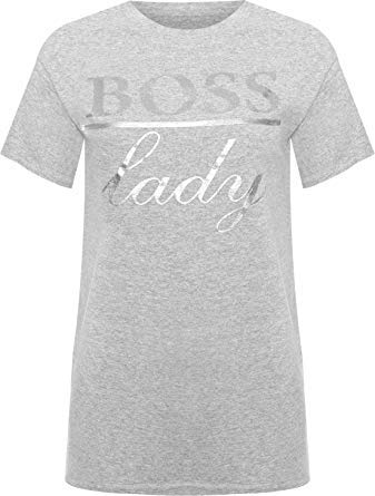 Camiseta de manga corta para mujer, diseño de Espania Trading EST Plus Boss Lady Slogan Gris gris Talla única