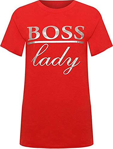 Camiseta de manga corta para mujer, diseño de Espania Trading EST Plus Boss Lady Slogan Rojo rosso Talla única