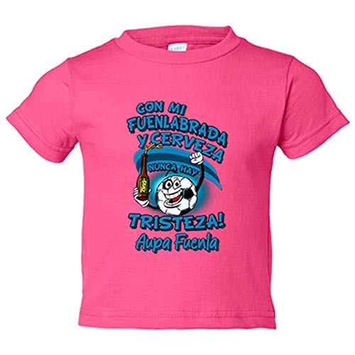 Camiseta niño frase con mi Fuenlabrada y cerveza nunca hay tristeza Fuenla fútbol - Rosa, 12-14 años