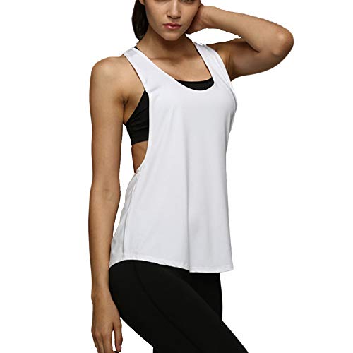 Camiseta Tirantes sin Mangas de Deporte para Mujer Verano, Tank Top Clásico Chaleco para Fitness Gimnasio Yoga Colores Opcionales Camiseta de Pijama Dormir (M, Blanco)