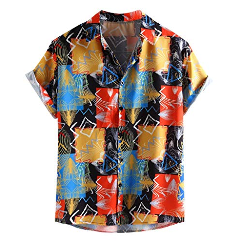 CAOQAO Ropa de Hombre Camisa Hawaiana Verano Manga Corta Ajuste Suelto Transpirable Blusa Estampada Funky 12 Colores