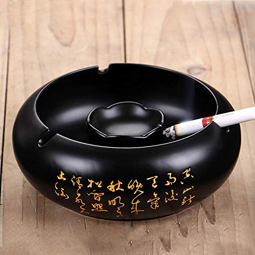 cenicero de Cenicero Ashtray Office Home Vintage Ceramic Large Ashtray with Lid-Gold language black cylinder