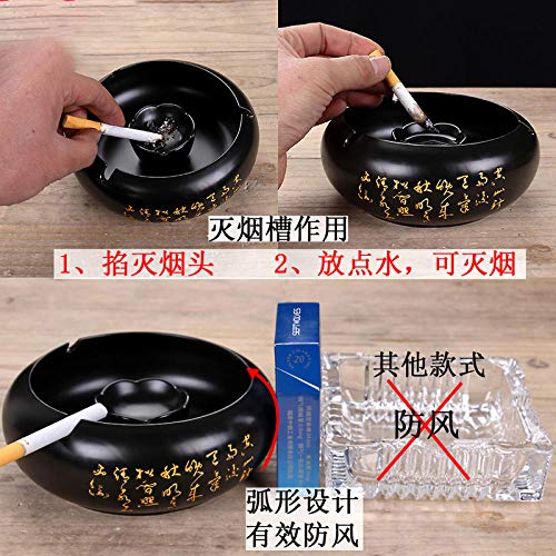 cenicero de Cenicero Ashtray Office Home Vintage Ceramic Large Ashtray with Lid-Gold language black cylinder