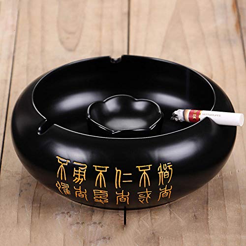 cenicero de Cenicero Ashtray Office Home Vintage Ceramic Large Ashtray with Lid-Gold language black cylinder