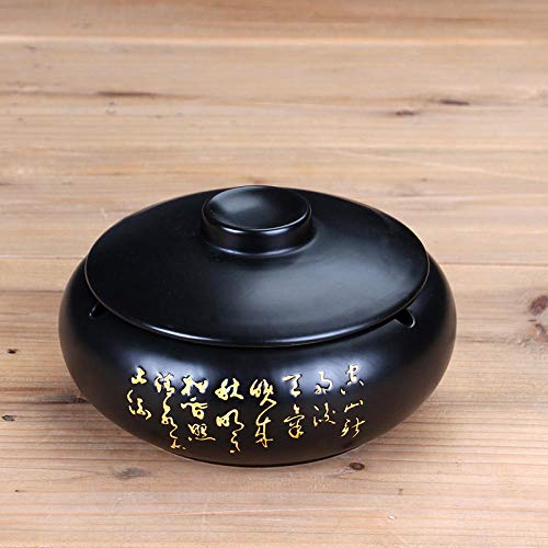 cenicero de Cenicero Ashtray Office Home Vintage Ceramic Large Ashtray with Lid-Gold language black cylinder