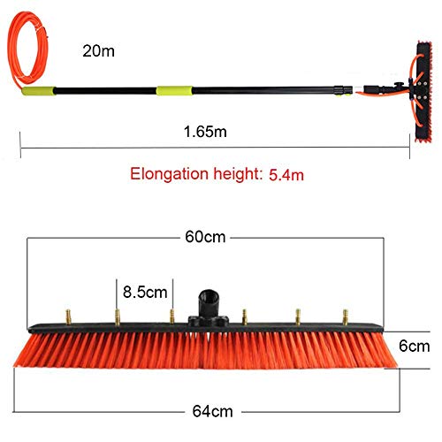 Cepillo de Lavado Telescópico,Limpieza Paneles Solares, para Limpieza de Ventanas O Lavado Fotovoltaicos Solar,5.4M