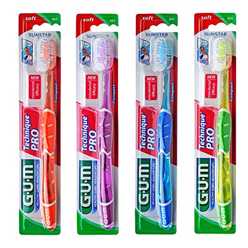 Cepillos de dientes G.U.M Technique PRO, cabezal compacto suave (4 uds.) - Multicolor