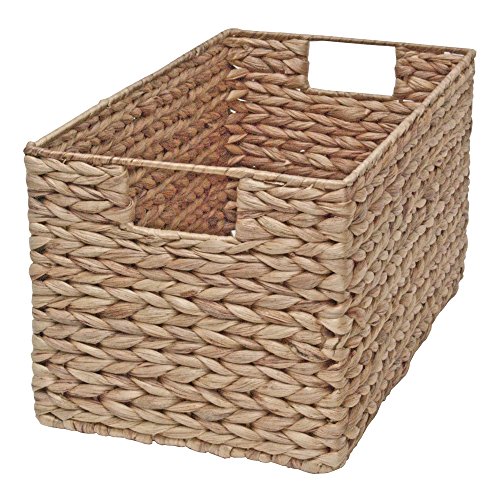 Cesta rectangular de almacenamiento de jacinto de agua natural para estante., Natural Oatmeal, Small - W 16 x D 30 x H 18cm