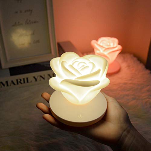 cineman Rose Night Light, USB Recargable 3 Configuraciones De Brillo, Toque para Ajustar La Lámpara De Mesa LED, Regalo De San Valentín