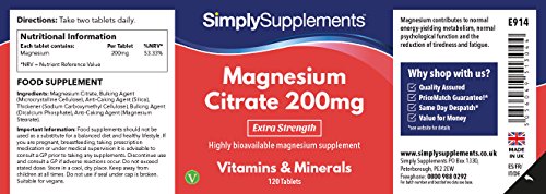 Citrato de Magnesio 200mg - 120 comprimidos - 2 meses de suministro - Simply Supplements