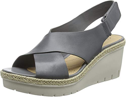 Clarks Palm Glow, Sandalia con Pulsera para Mujer, Gris (Grey Leather), 39 EU