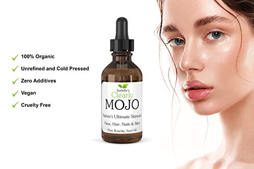 Clearly MOJO Aceite de Semilla de Rosa Mosqueta, Serum y Humectante Anti Envejecimiento.100% Puro, Orgánico, Sin Refinar, Prensado al Frío para Rostro, Cabello, Cuerpo, Uñas.