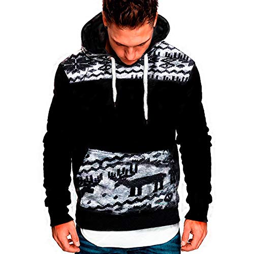 CLOOM Talla Grande Otoño e Inviern Navidad Sudaderas con Capucha Clásico Estampado Abrigos Sin Cremallera Manga Larga Jersey Navideño Casual Chándal para Hombre Fiesta Casa