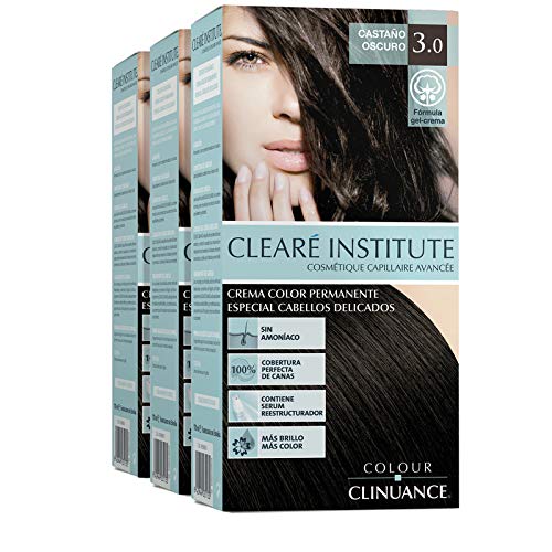 Colour Clinuance. Tinte Capilar Cabellos Delicados. 3.0 Castaño Oscuro, Coloración Permanente Sin Amoniaco, Más Brillo, Color Intenso, 100% Cobertura, Testado Dermatologicamente, Pack de 3