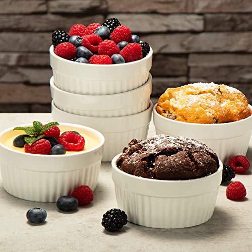 com-four® 6x Moldes para Soufflé - Cuencos de Cerámica para Crema Brulee - Tacitas para Postres y Pastelería, Flan o Ragú - 200 ml cada uno - Blanco