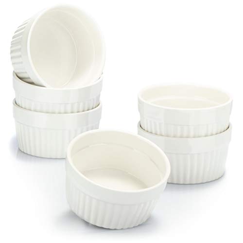 com-four® 6x Moldes para Soufflé - Cuencos de Cerámica para Crema Brulee - Tacitas para Postres y Pastelería, Flan o Ragú - 200 ml cada uno - Blanco