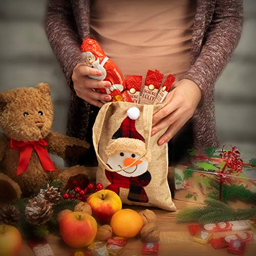 com-four® Bolsa Yute 3X con asa - Bolsa de Regalo para Santa y Adviento, Santa, Alce, muñeco de Nieve - 19 x 25 cm