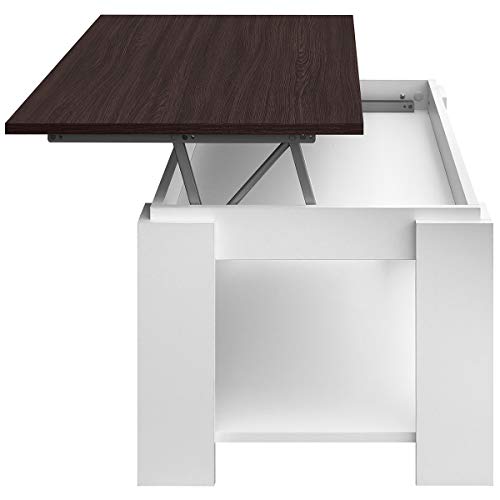 COMIFORT - Mesa de Centro Elevable con Revistero Incorporado, 100x50x43/55 cm, Nuevo Modelo (Blanco/WENGUE)